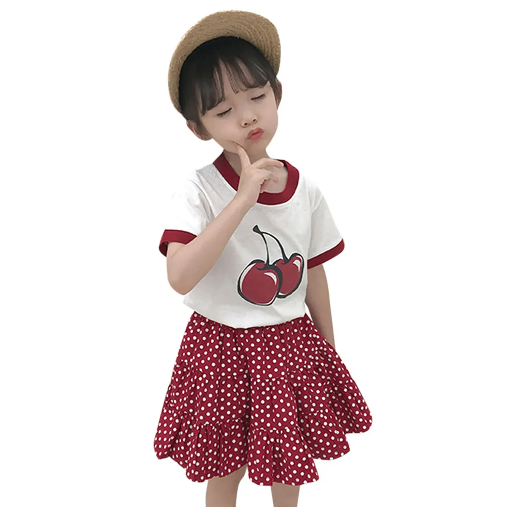 Casual Girls Clothing Sets New Summer Printing T-Shirt Skirt Suit Polka Dot Kids Clothes Cute Two Pieces OutfitsL1216 | Детская одежда