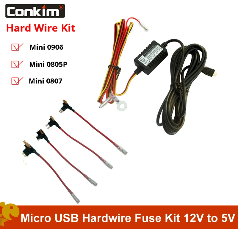 Blueskysea Universal Micro USB Hardwire Kits 12V to 5V Power Adapter Cable with Fuse Compatible Car Dash Camera Mini 0906 B1W