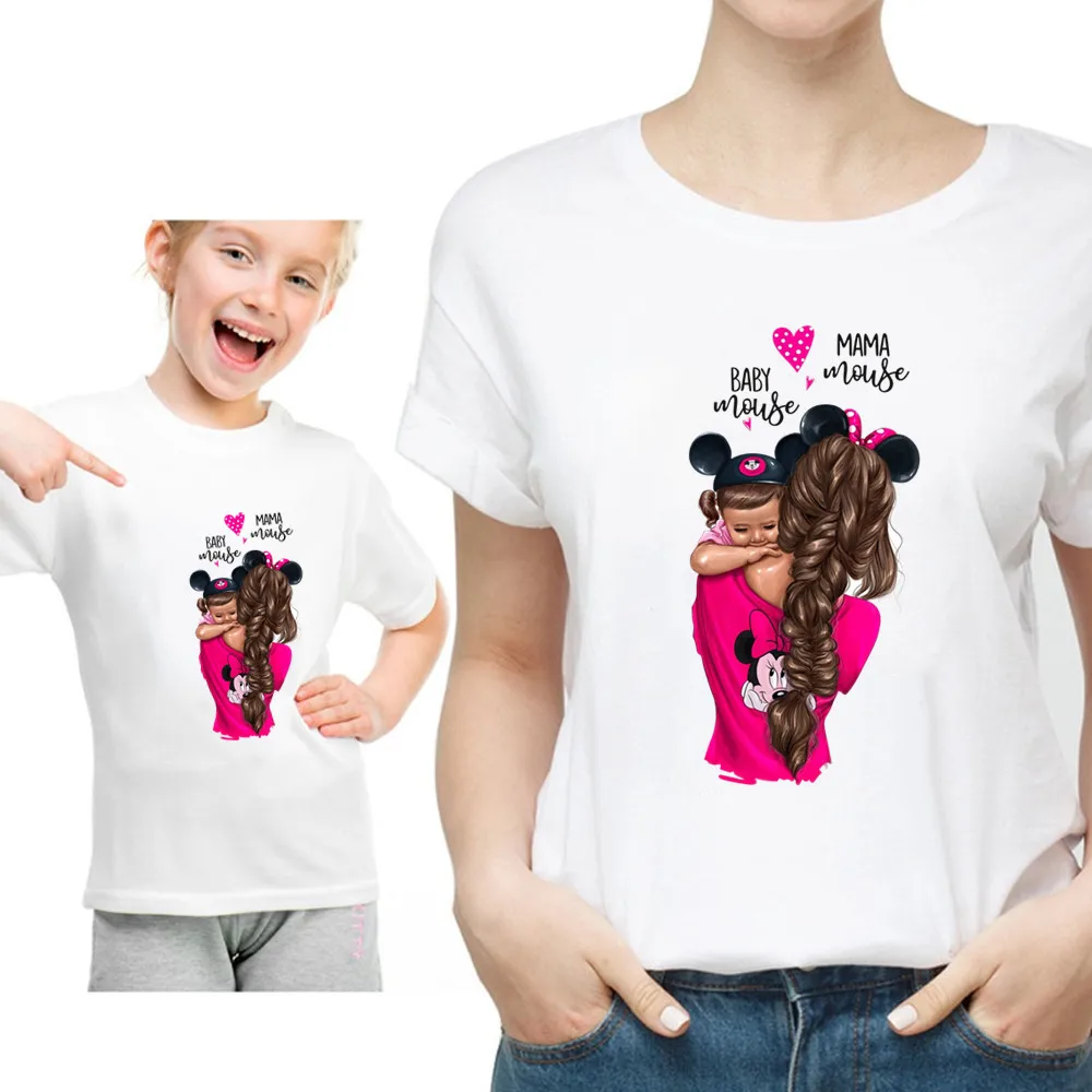 Funny Summer Family Matching Clothes Kawaii White Tshirt Matching Mother Daughter Clothes Family Look T-shirt 6