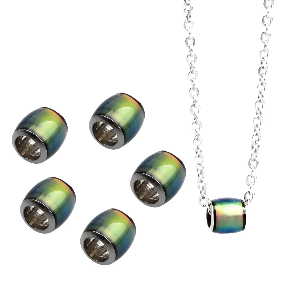 6 Pieces Fancy Color Change Mood Thermo Sensitive Barrel Beads with 50cm Long Chain Necklace 6 Pieces Fancy Color Change Mood Thermo Sensitive Barrel Beads with 50cm Long Chain Necklace