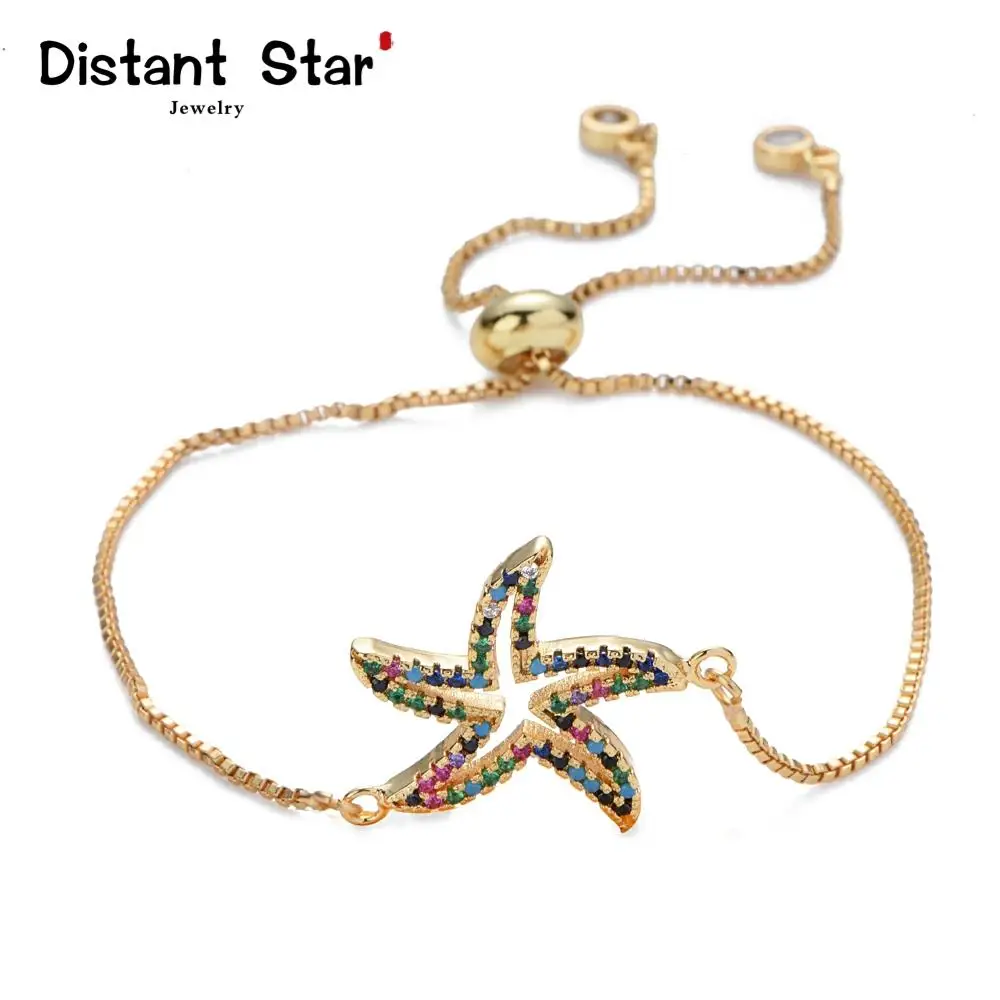Женские браслеты-цепочки с радужной морской звездой и фианитами | Украшения