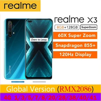 Перейти на Алиэкспресс и купить Глобальная версия realme X3 смартфон 8 Гб 128 ГБ UFS 3,0 30 Вт Зарядное устройство 60X Super Zoom Snapdragon 855 + 120 Гц дисплей 64-мегапиксельная четырехъядерная кам...