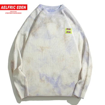 

Aelfric Eden Hip Hop Streetwear Pullover Knitted Sweater 2020 Autumn Harajuku Tie Dye Male Sweater Casual Vintage Cotton Sweater