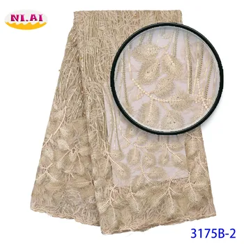 

African Lace Fabric GOld Tulle Lace High Quality Embroidery Nigerian French Mesh Lace Fabric Material For Dress 5Yards Mr3175b