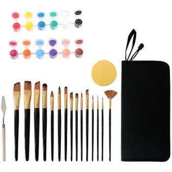

17pcs Watercolor Paint Brushes Set Nylon Hair Oil Acrylic Painting Brush with Sponge Scraper Canvas Bag Art Supplies
