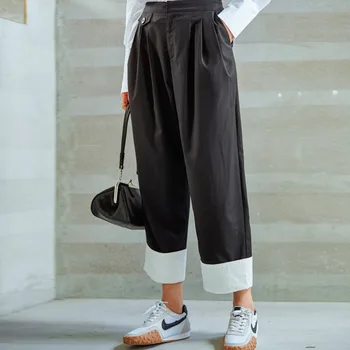

LANMREM 2020 New Spring And Summer High Street Women's Clothes High Waist Ankle Length Patchwork Pants Female Trousers WK97901L