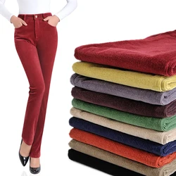 Pantalon droit en velours côtelé pour femmes, grande taille 27 35, slim, extensible, haute qualité, coton chic, décontracté, pour maman 