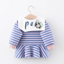 Платье для девочек; ; платье в полоску с воротником в виде пчелы; весна г.; детская одежда