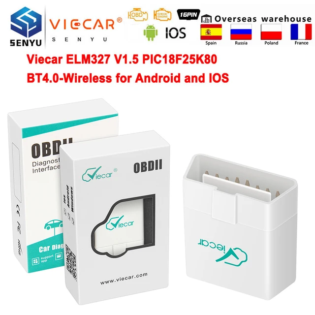 Viecar الدردار 327 V1.5 بلوتوث متوافق 4.0 ELM327 OBD2 الماسح PIC18F25K80 ل أندرويد/IOS OBD OBD2 سيارة التشخيص السيارات أداة