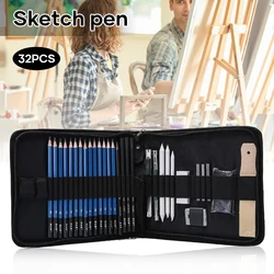 Crayon de dessin professionnel 32 pièces, fournitures d'art de croquis dans un sac de rangement, cadeau Portable pour étudiants artistes 