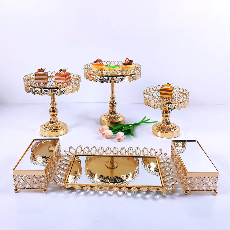 6pcs Crystal Metal Cake Stand Set Acrylic Mirror Cupcake Decorations Dessert Pedestal Wedding Party Display Tray |
