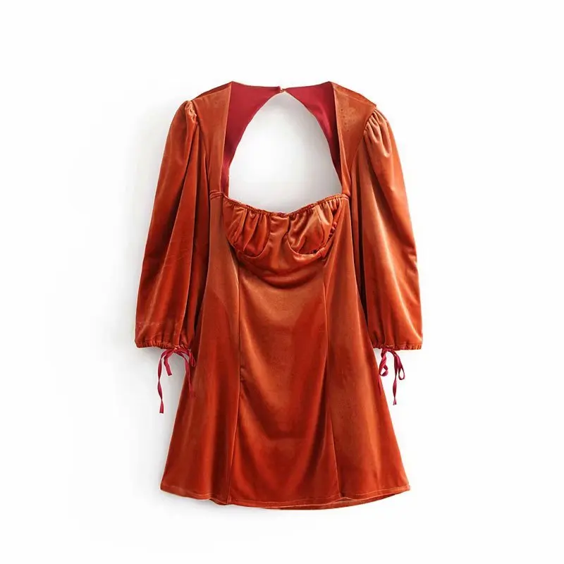 

Early Spring New Style WOMEN'S Dress Western Style Palace Bubble Half-sleeve Shirt Backless Velvet Dress Women's