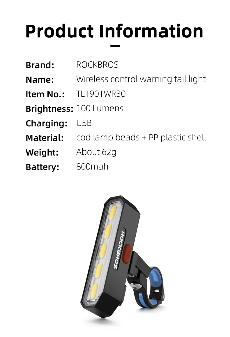 ROCKBROS Rear Light Bicycle Bike Taillight Bicycle Led Light Rechargable Safety Back Light Riding Warning Saddle Bike Rear Light