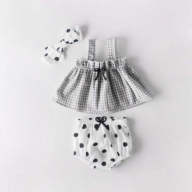 Koodykids/ г. Летний комплект с платьем для маленьких девочек, хлопковые платья для маленьких девочек с лентой для волос и штаны Модный комплект одежды для малышей, подарок s