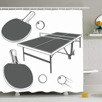 

Shower Curtain Set with Hooks 72x78 Pingpong Set Ping Inside Pong Racket Monochrome Design Elements Small Label Vintage Objects