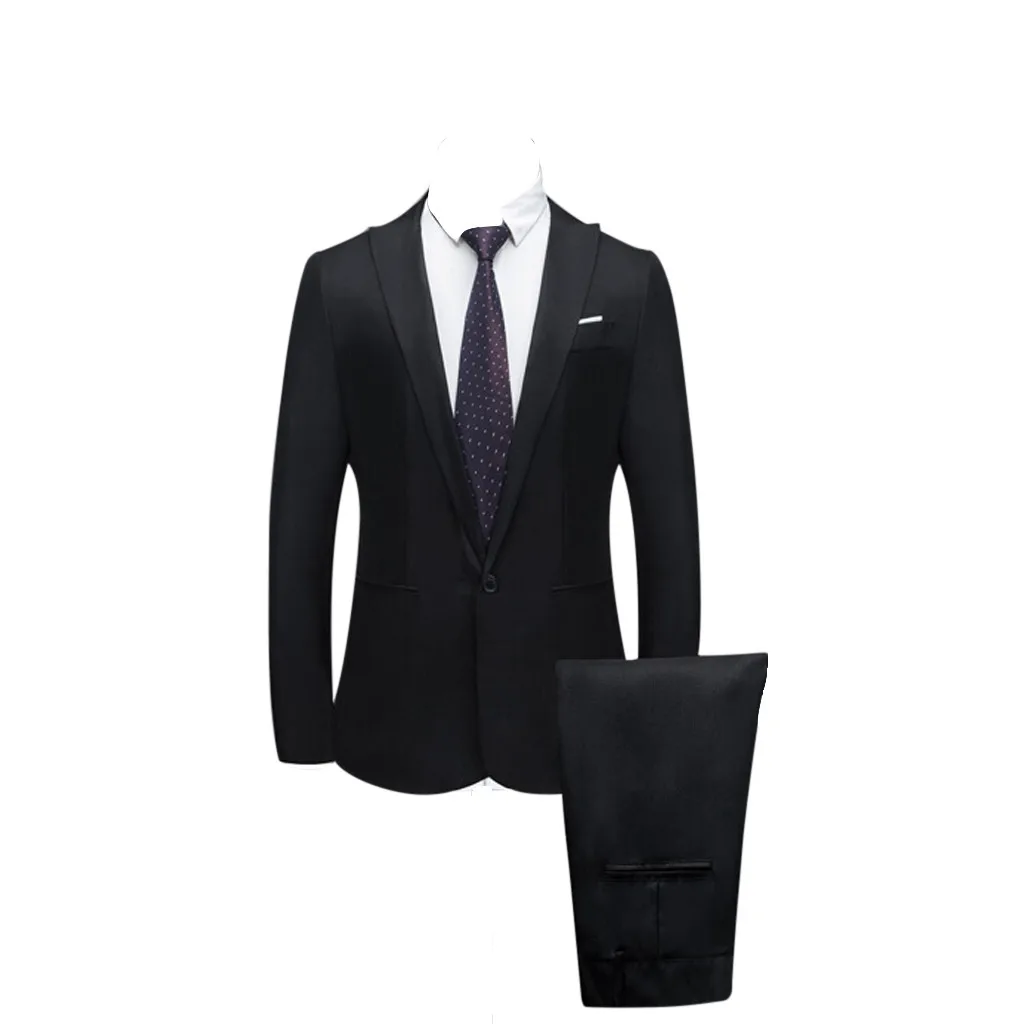 New design Men's Suits Slim Button Suit Pure Color Dress Host Show Jacket Coat & Pant Formal Blazer Suit Plus Size Homme