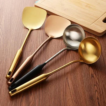 

Spatula Ladle Spoon Sets Thicken Metal Big Soup Ladle Reusable Spatula Utensils Cooking Kitchen Tools Rose Gold