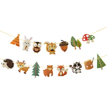 

Banner Party Decoration Forest Animal Theme Birthday Party Decoration Monkey Owl Baby Shower Party Pull Flag 1pcs