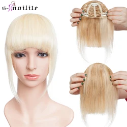 S-noilite 25g Human Hair Blunt Bangs Wig Natural Black Brown Invisible Fake Non-Remy Hair Piece Clip In Fringe Hair Extensions