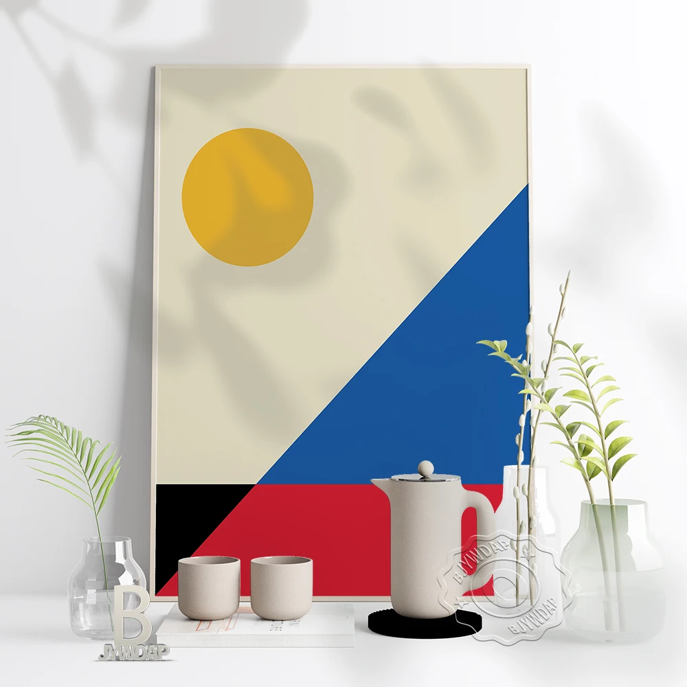 

Bauhaus Geometric Shapes Basic Colors Retro Poster, Modern Art Poster, Bauhaus Art Minimal Shape Modernist Art Prints Home Decor