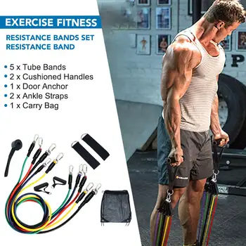 

11PCS Crossfit Resistance Bands Tube Set Stretch Training Rubber Expander Tubes Pilates Fitness Gum Elastic Pull Rope Equipment