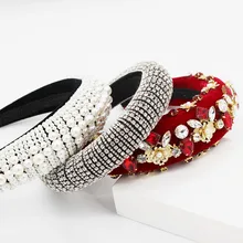 Европейский и американский барокко Тяжелая индустрия мода дикие горный хрусталь жемчуг металлический цветок темперамент Роскошная повязка на голову 885