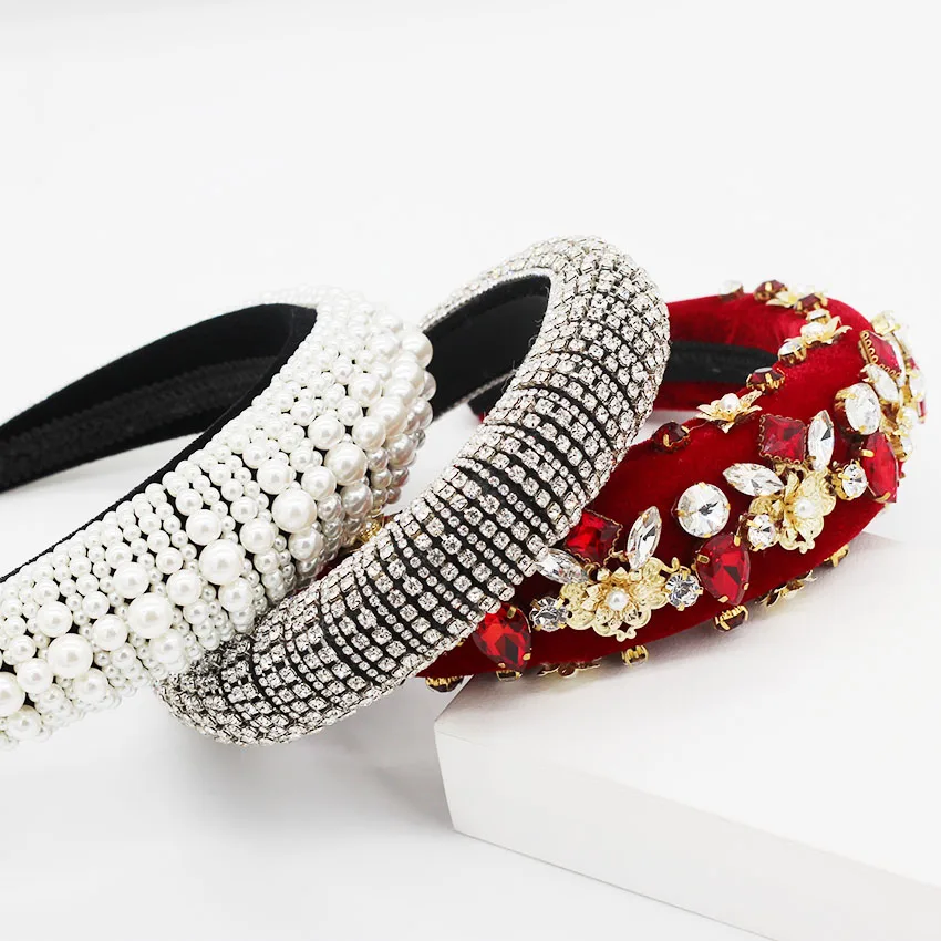 Comprar Novedad europeo y americano barroca industria pesada moda salvaje Diamante de imitación perla metal flor temperamento lujo diadema 885