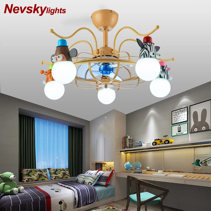 

Modern Kids fan lamp kindergarten ceiling fan lamp led Children's room Led ceiling fan light with remote control monkey fan lamp
