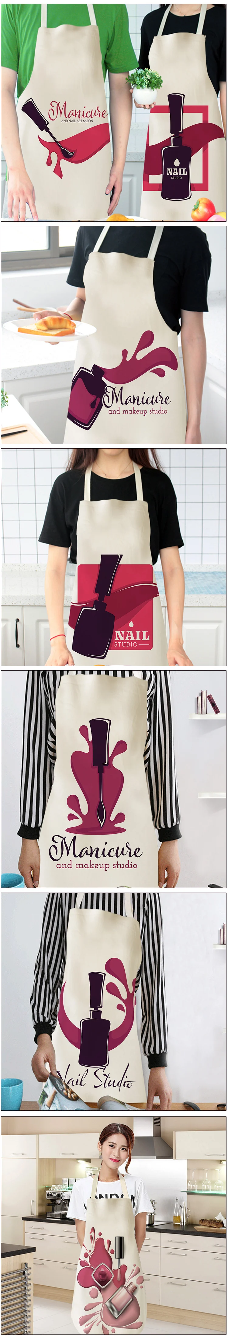 Linen Flower Nail Polish Theme Print Kitchen Aprons