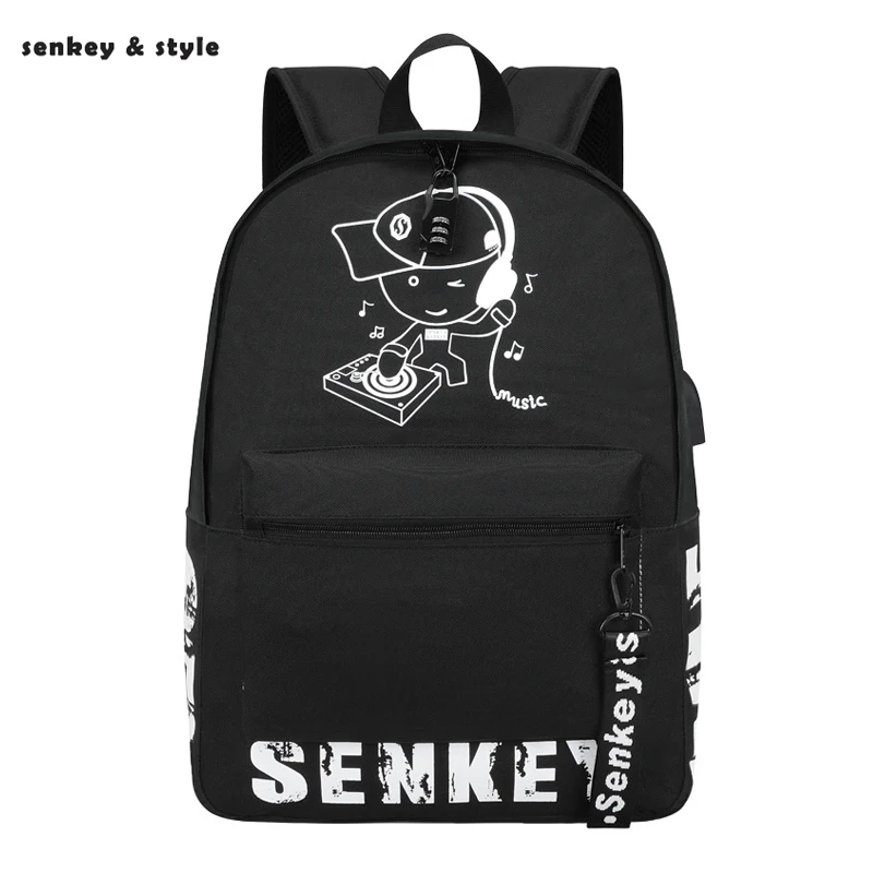 Senkey& style студенческий рюкзак со светящимся рисунком на тему аниме USB зарядка для ноутбука рюкзак для подростка Противоугонная школьная сумка для мальчиков