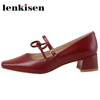 

Lenkisen genuine leather square toe med heel butterfly-knot French romantic sweet pretty girls dating shallow women pumps L08