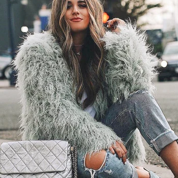 

Fashion Stylish Women Faux Fur Coat Autumn 2020 Long Sleeve Muticolor Artificial fur Outerwear Hairy Plus Size Winter Coat Women