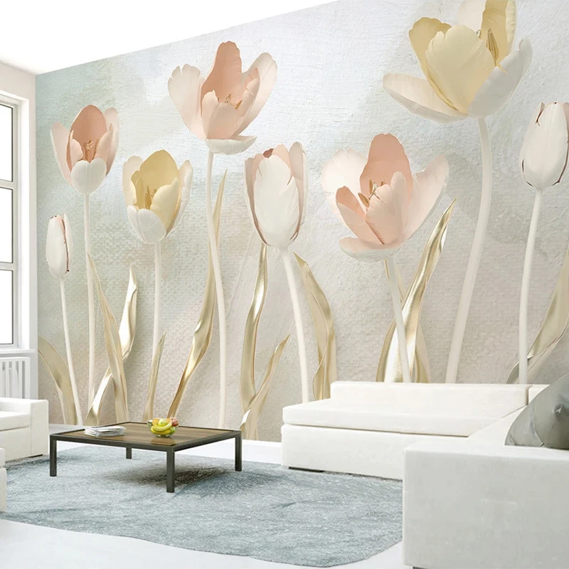 

Custom Mural Wall Sticker 3D Stereoscopic Tulip Flower Photo Wallpaper Wall Decals Living Room Bedroom TV Background Wall Paper