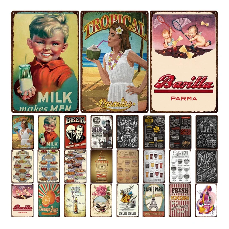 Beach Coconut Milk Tin Sign Southeast Asia Popcorn Beer Bar Seaside Cafe Restaurant Wall Decor Vintage Metal Signs Plate Poster | Дом и сад