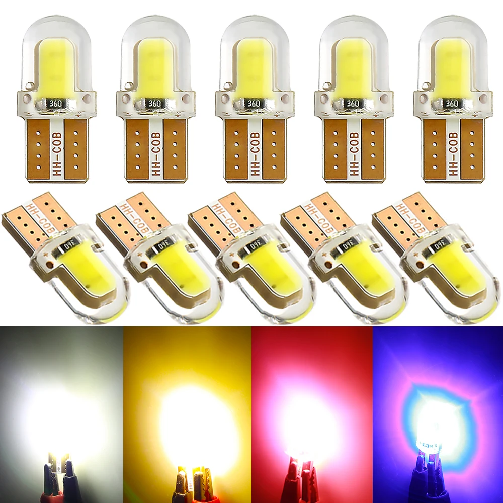 

10x W5W T10 2825 Silicone COB LED Car Wedge Interior Dome Reading Light WY5W 501 Auto Parking Bulbs Turn Side Lamp Amber White