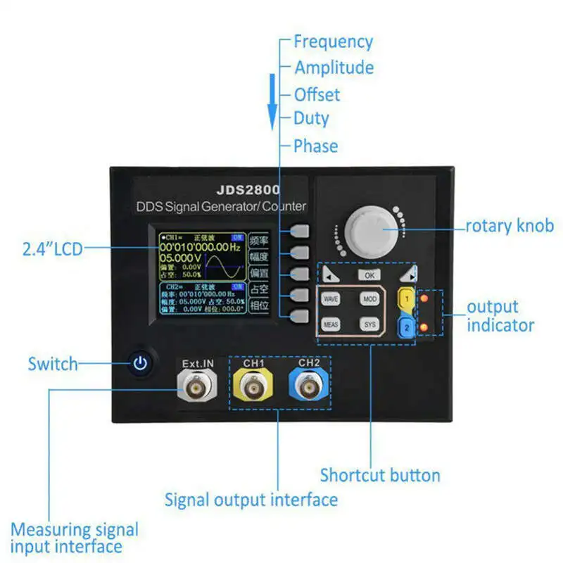 Jds2800 15Mhz Dual-Channel Dds Function Signal Generator Ac100-240V Arbitrary Waveform Signal Generator with Software Signal Sou