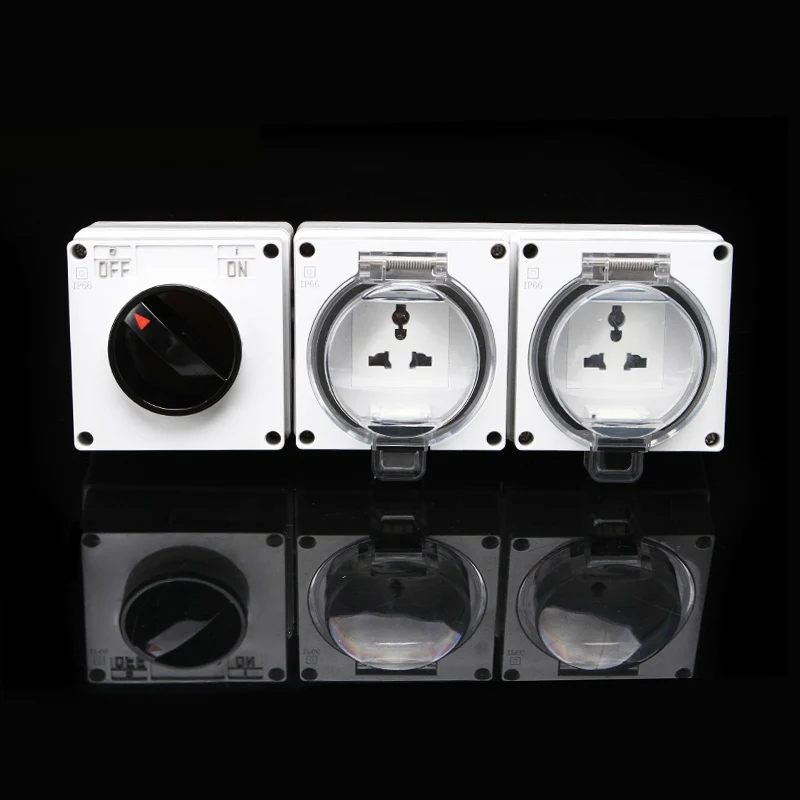 Atlectric Универсальный погодостойкий розъем водонепроницаемый пыленепроницаемый переключатель наружная настенная мощность электрическая розетка промышленная розетки,socket,кнопки,кнопка включения - Цвет: 1 Switch 2 Socket