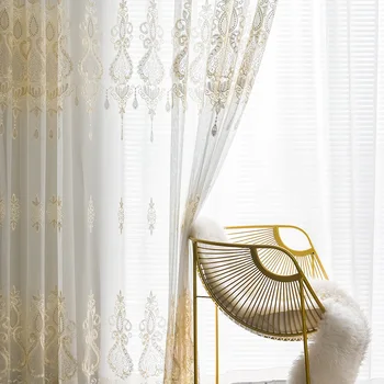 

Beige Embroidery rope Voile Tulle Curtain for Living Room Delicate Fabric for Bedroom Balcony Sheer Drape Home Textile ZH205#40