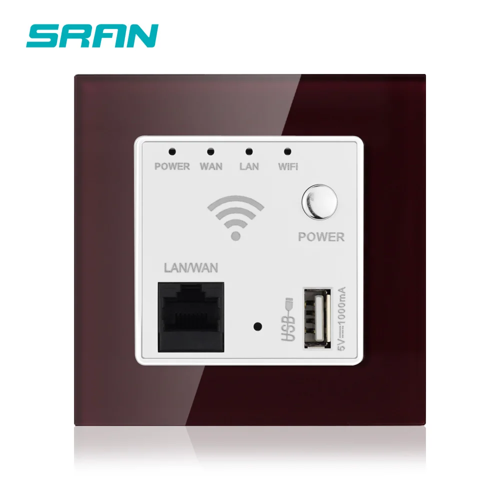 Настенная розетка SRAN с Wi Fi USB прозрачная панель из закаленного стекла 86 мм * 300 МБ