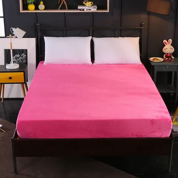 

Flannel Solid Color Fitted Sheet Winter Mattress Cover Keep warm Bedding Bed Sheets With Elastic Band Double Queen Size sheet
