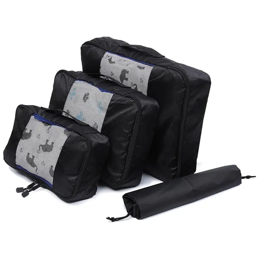 BLACK 3 Set Упаковка куб Органайзер для багажа нейлоновая сумка/Мужская/Женская/Большая Дорожная сумка Одежда Нижнее белье сумка для сна сумка-Органайзер - Цвет: BLACK 3 Set