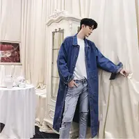 S-xxl! Мужская Длинная ветровка в Корейском стиле, Трендовое однотонное пальто, Свободное длинное джинсовое пальто выше колена