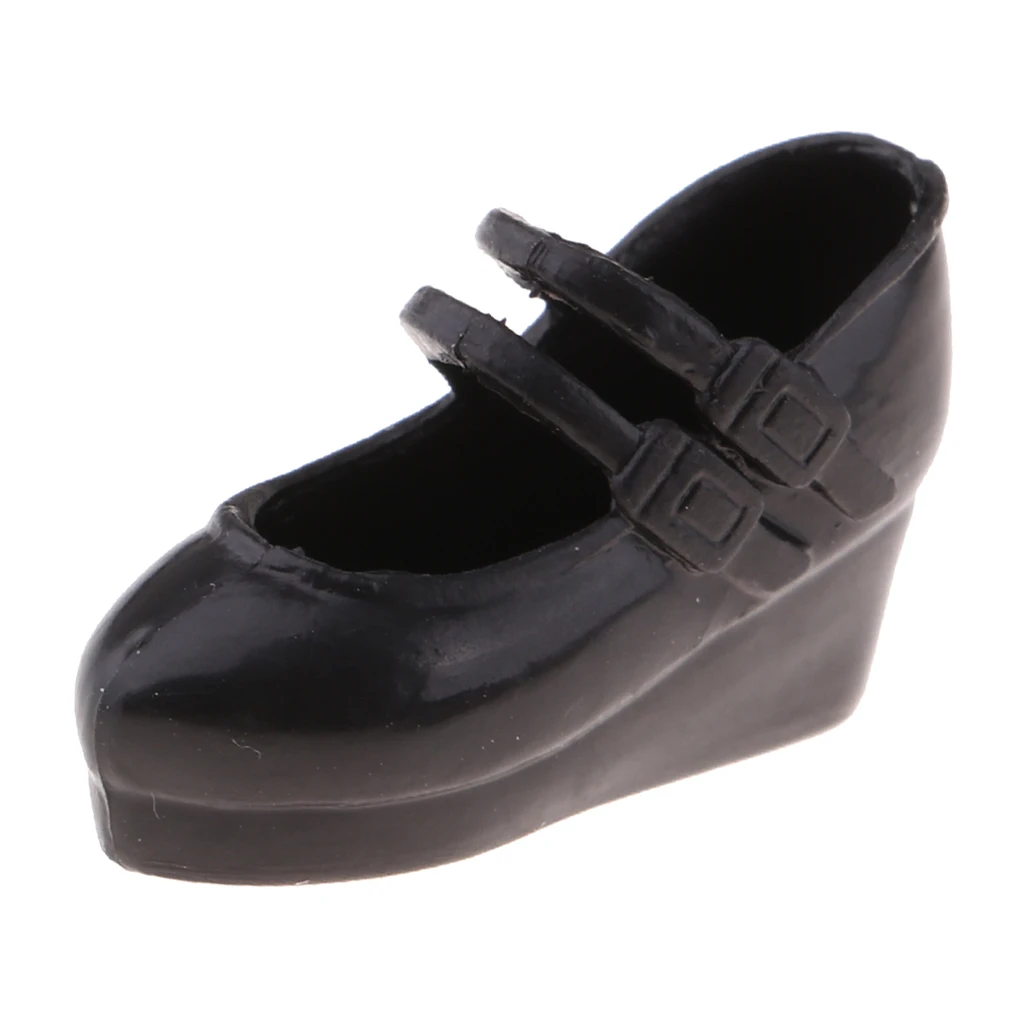 Black Single Shoes Slope Heels For 12inch Blythe Pullip 1/6 BJD MSD Doll Toy
