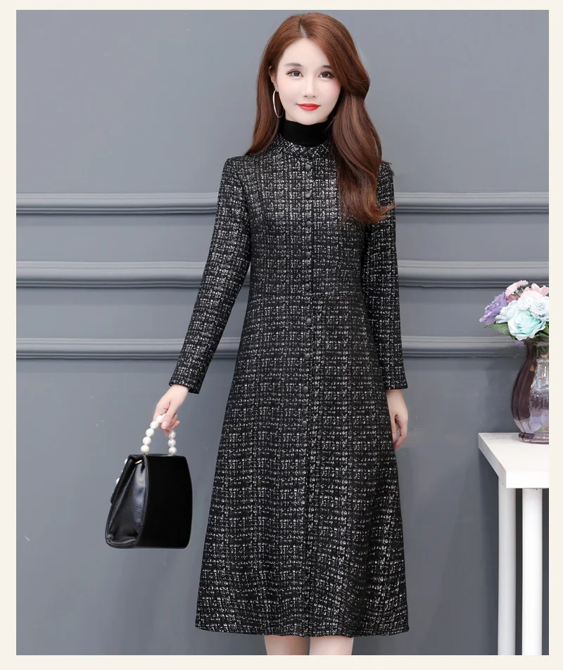 New Middle age clothing high quality Lattice Windbreaker coat female Autumn women Suede trench coats long Ladies coats 5XL 6XL - Цвет: black