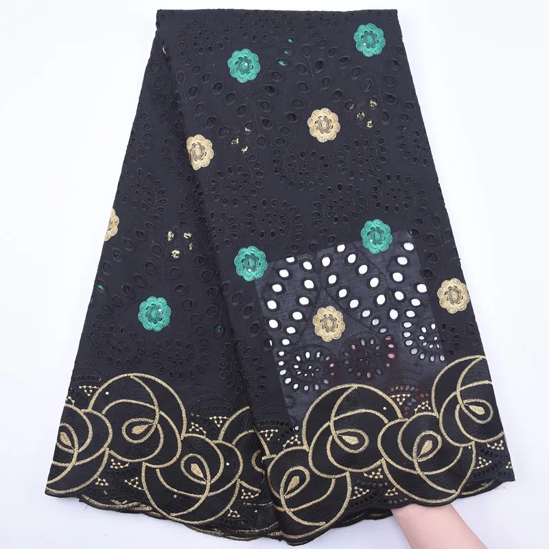 Black High Quality Nigeria Cotton African Lace Fabric Swiss Voile In Switzerland French 100% Materials 5 yards | Дом и сад