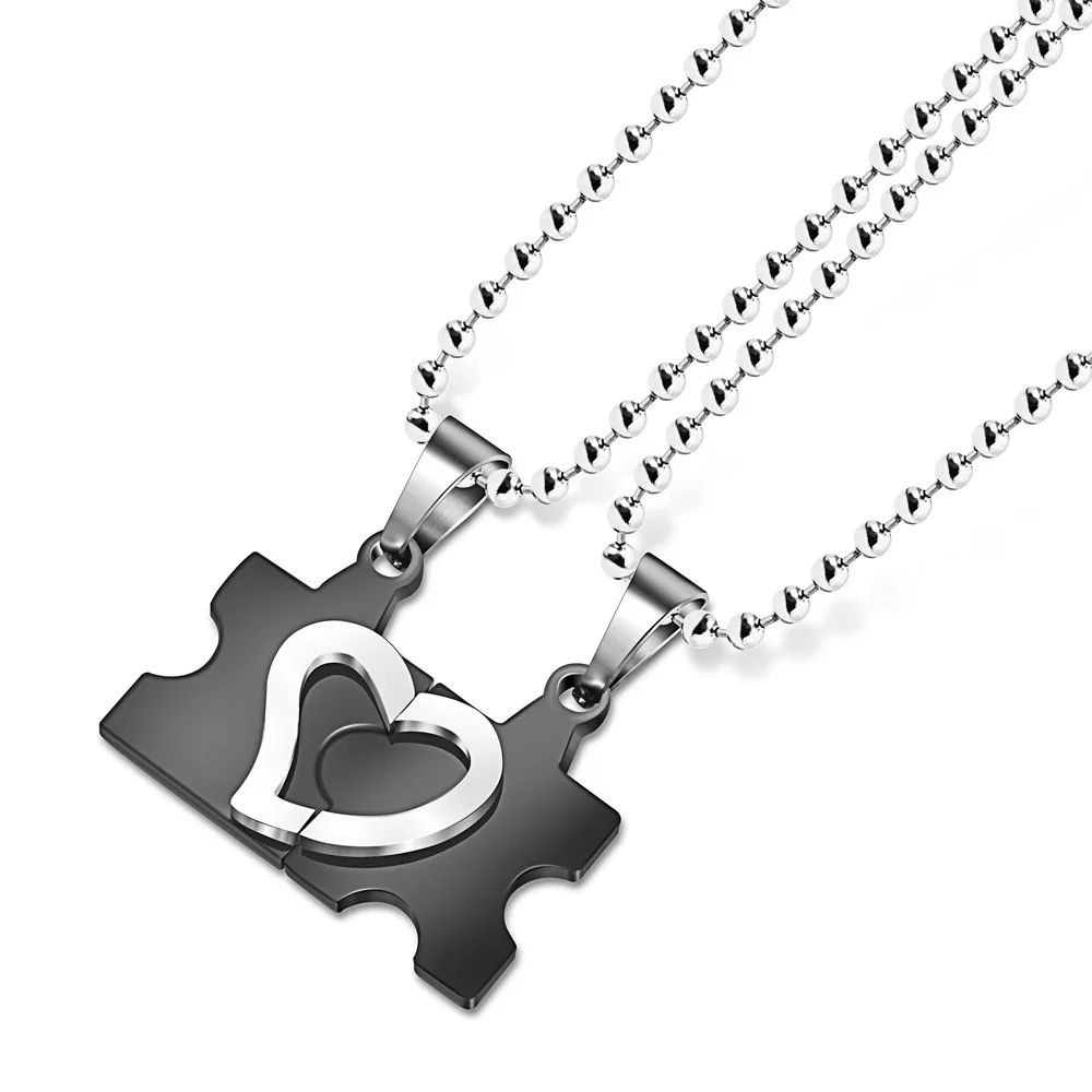 Stainless Steel Necklace for Women Couple Lovers Heart Puzzle Pendant