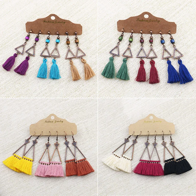 NewestBohemianColorfulLongTasselEarringsWomensearringTriangle
