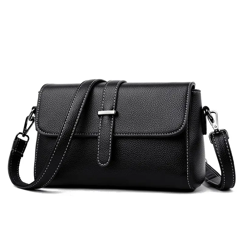 Повседневные Мягкие кожаные роскошные сумки, женские сумки через плечо, сумка через плечо, маленькие сумки с клапаном для женщин, Bolsa Feminina - Цвет: Black