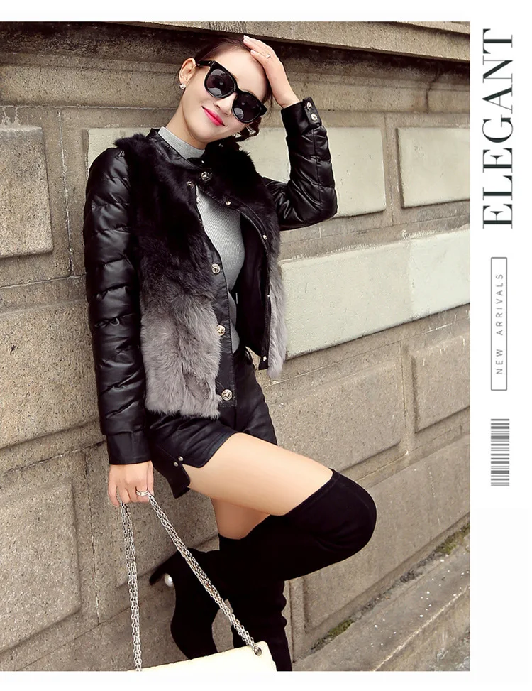 Brand WOMEN'S Dress China Gedi Love Short Leather down Jacket Fashion Joint Really Rabbit Fur Cotton Overcoat