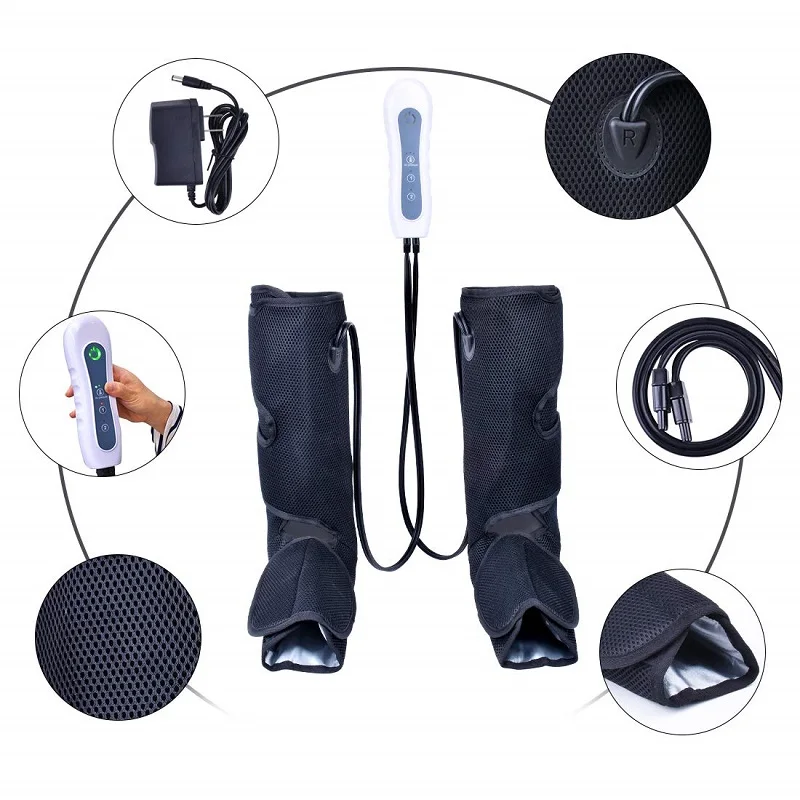 Воздушный компрессионный массажер для ног и икры с портативным ручным контроллером для улучшения циркуляции крови